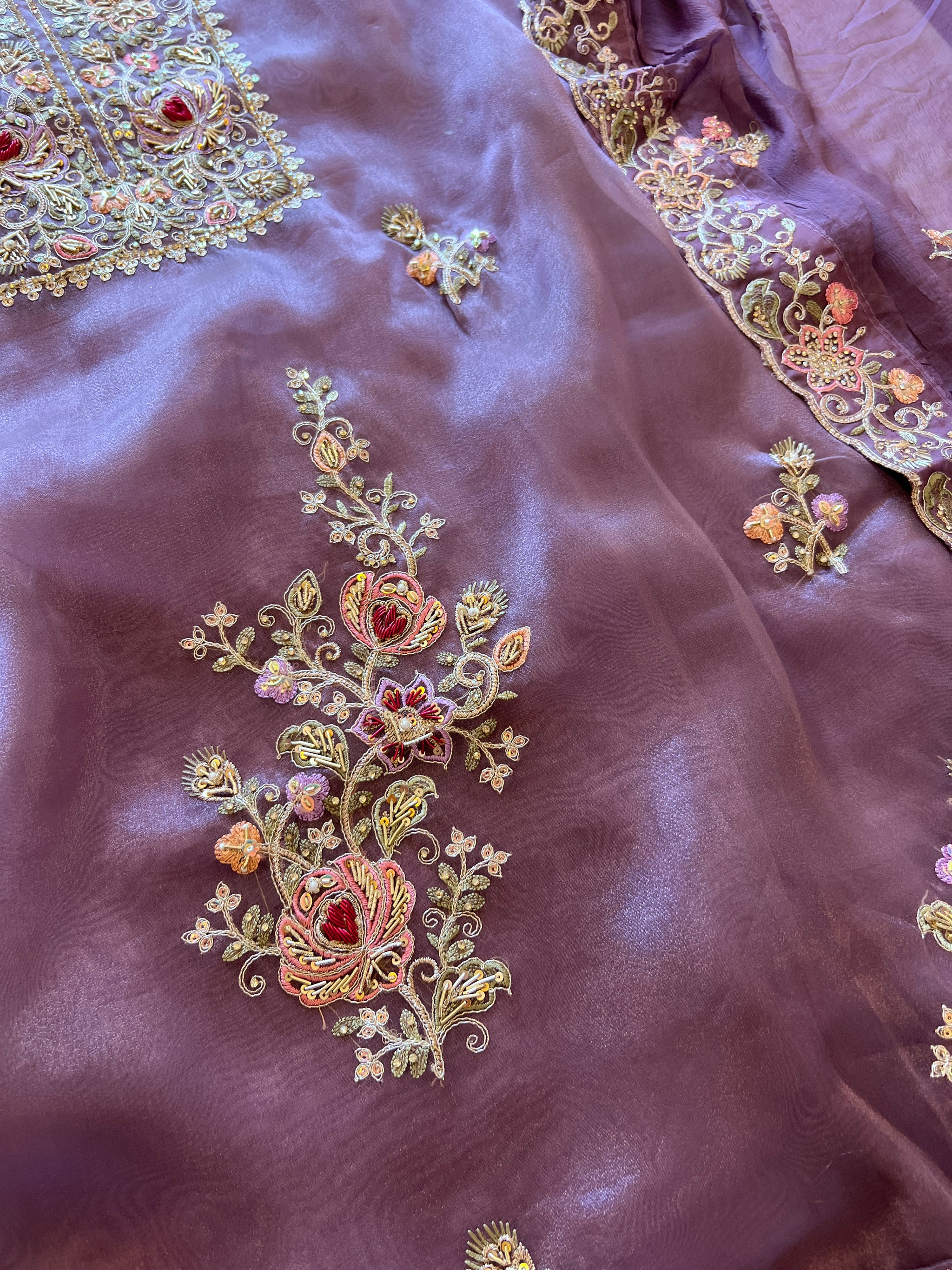 Purple Tissue partywear embroidered suit set unstitched