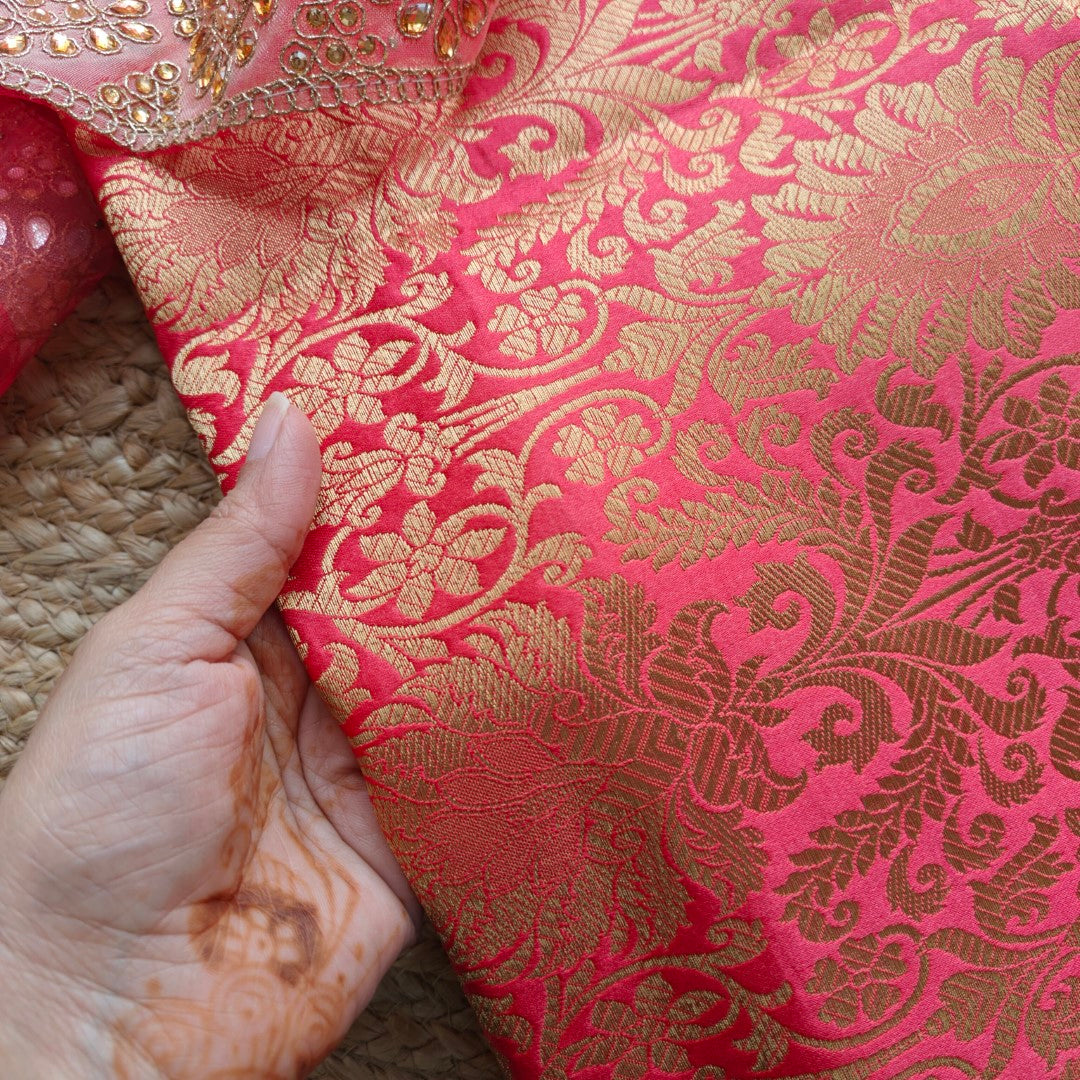 Designer brocade kurta fabric with all over glitter dot dupatta for wedding and festive wear