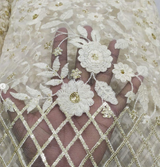 Dyeable net embroidered fabric for lehengas, kurtas.