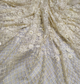 Dyeable net embroidered fabric for lehengas, kurtas.