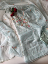 Blue thread Embroidery unstitched suit