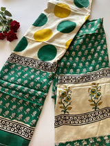 Green Original Handblock Ajrakh print on Modal fabric Unstitched suit set