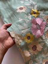 Green Sunflower Embroidery Mul Masleen Dress material