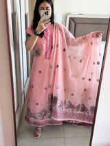 Pink Cotton Jamdani work dress material unstitched Suit set