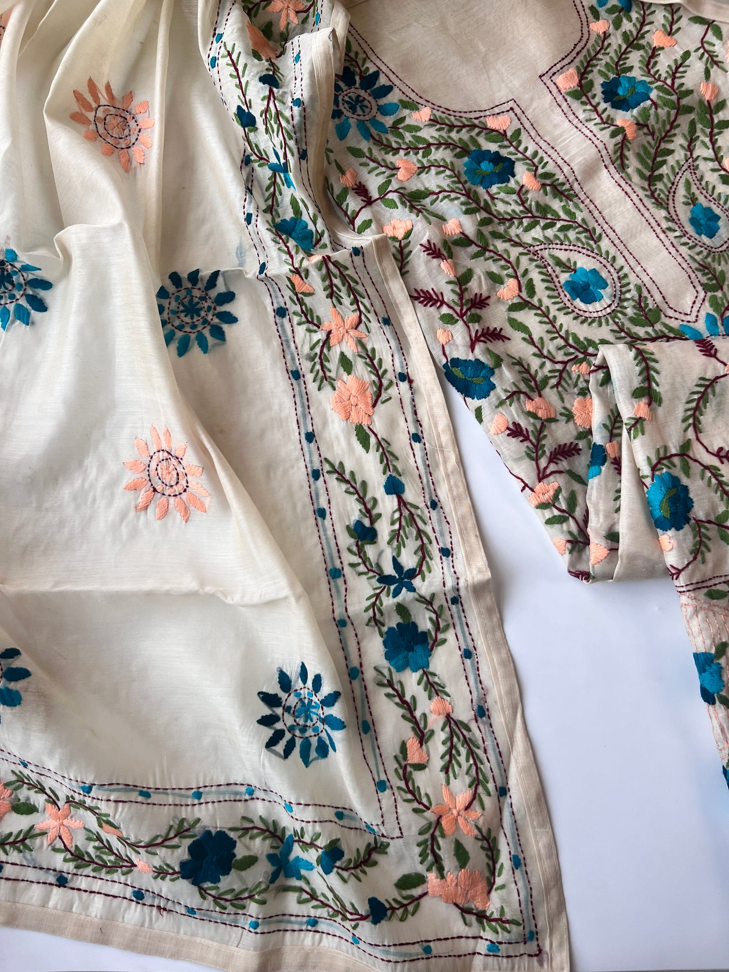 Chanderi Phulkari embroidery Unstitched suit material