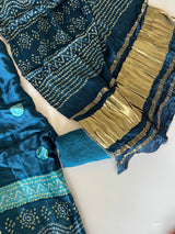 Blue Gajji Silk With gotta work neck Unstitched suit