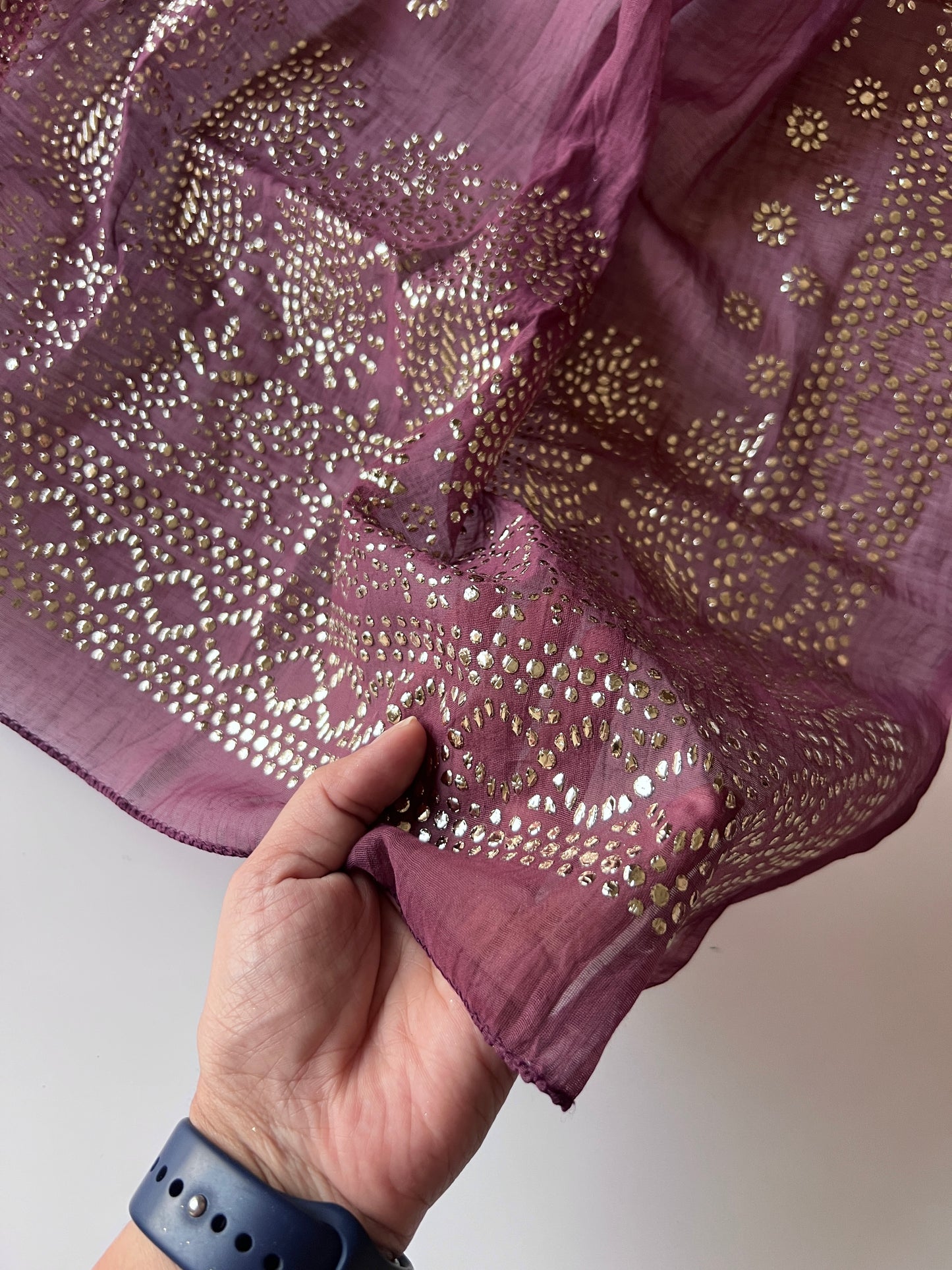 Purple Mul Chanderi dress material with mukaish