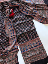 Black Original Handblock Ajrakh print 2 pc fabric Unstitched suit set
