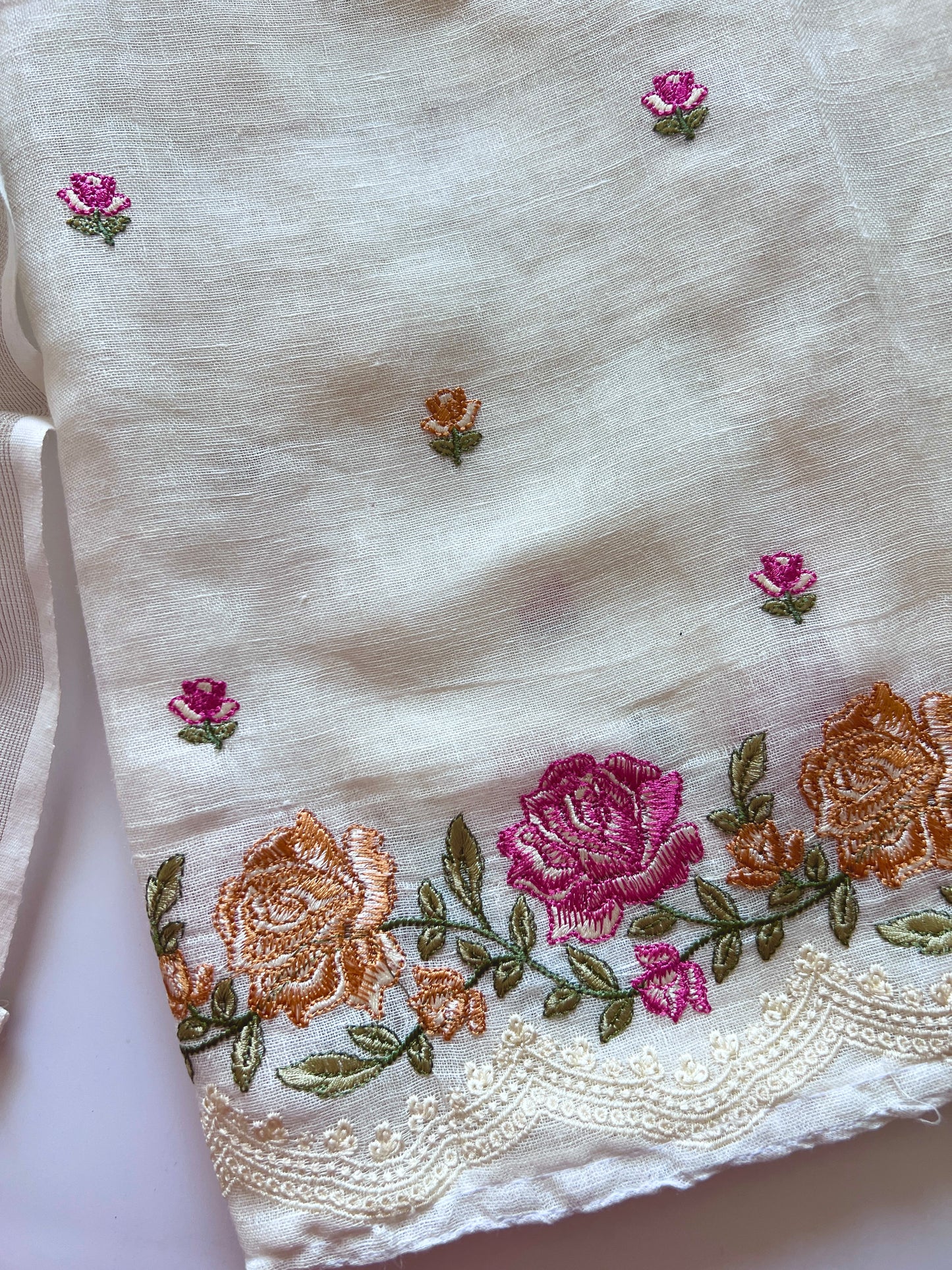 Pure Linen White embroidered premium unstitched dress material