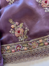 Purple Tissue partywear embroidered suit set unstitched