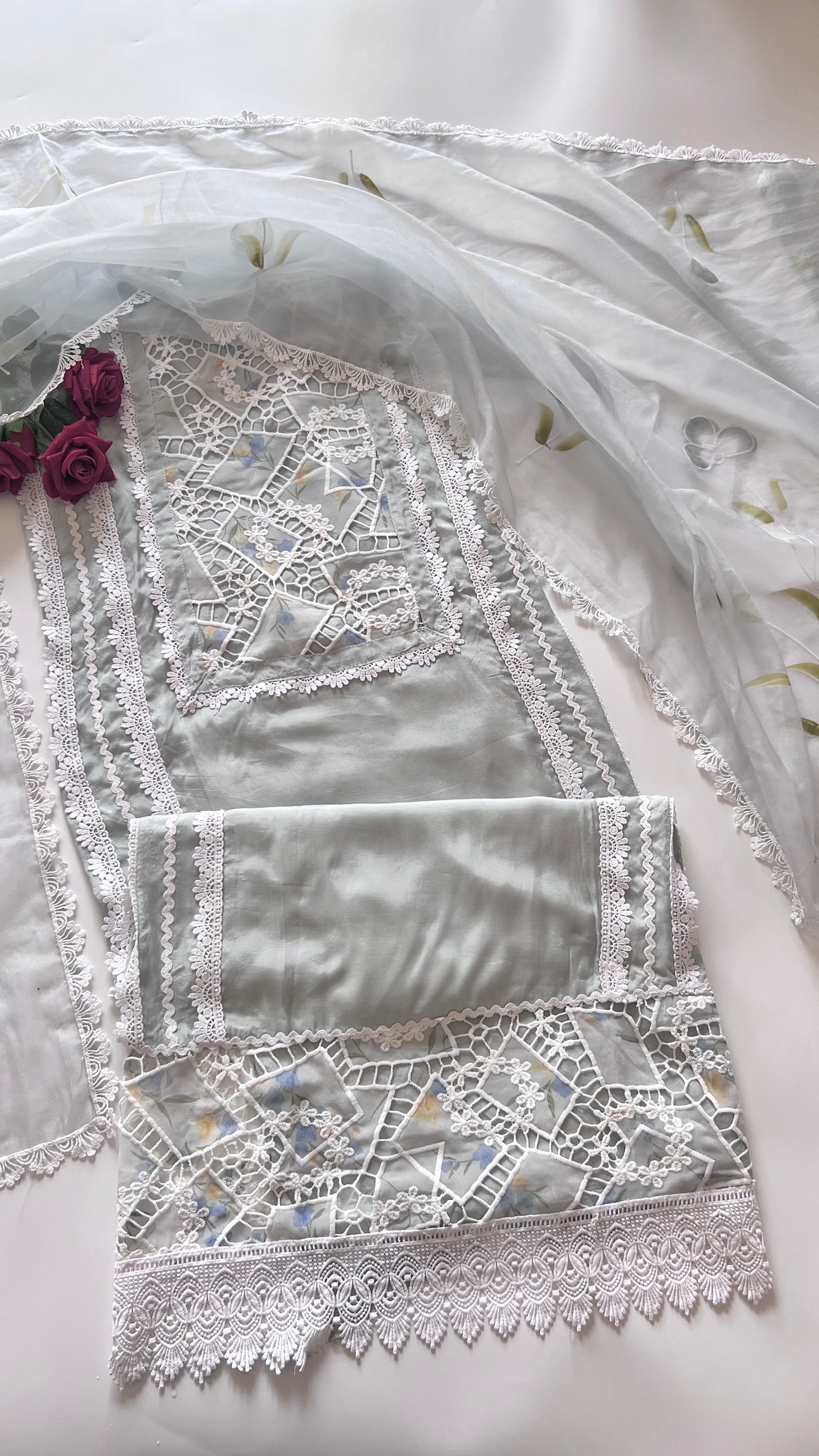 Grey Viscose Muslin dress material unstitched Suit set