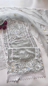 Grey Viscose Muslin dress material unstitched Suit set