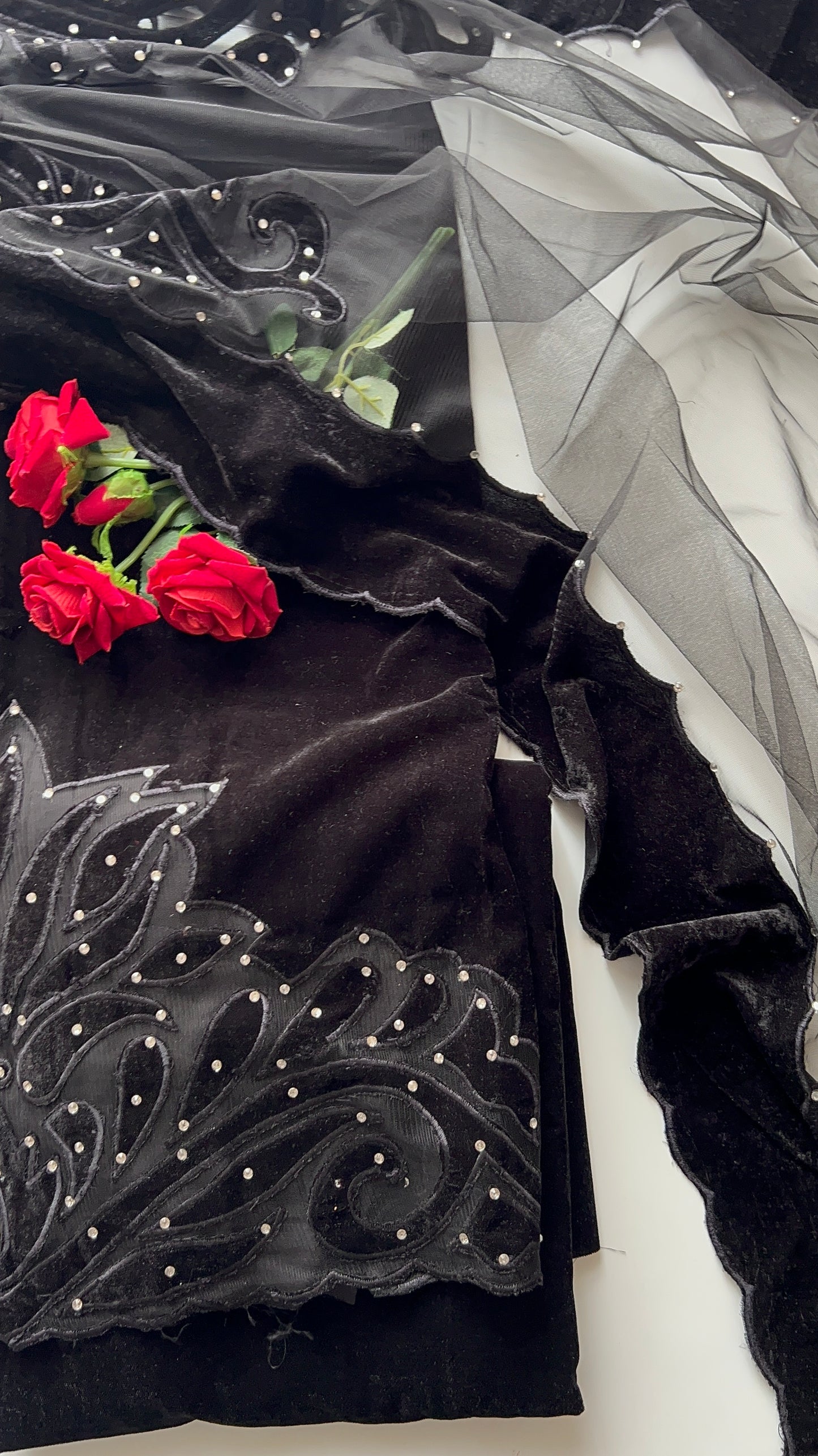 Black Velvet cut work designer party wear unstitched suit set