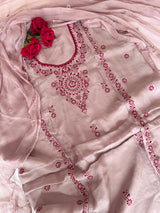 Laal Dhaga Mouse Organza Unstitched Suit with Plain Bottom | 3 Pc
