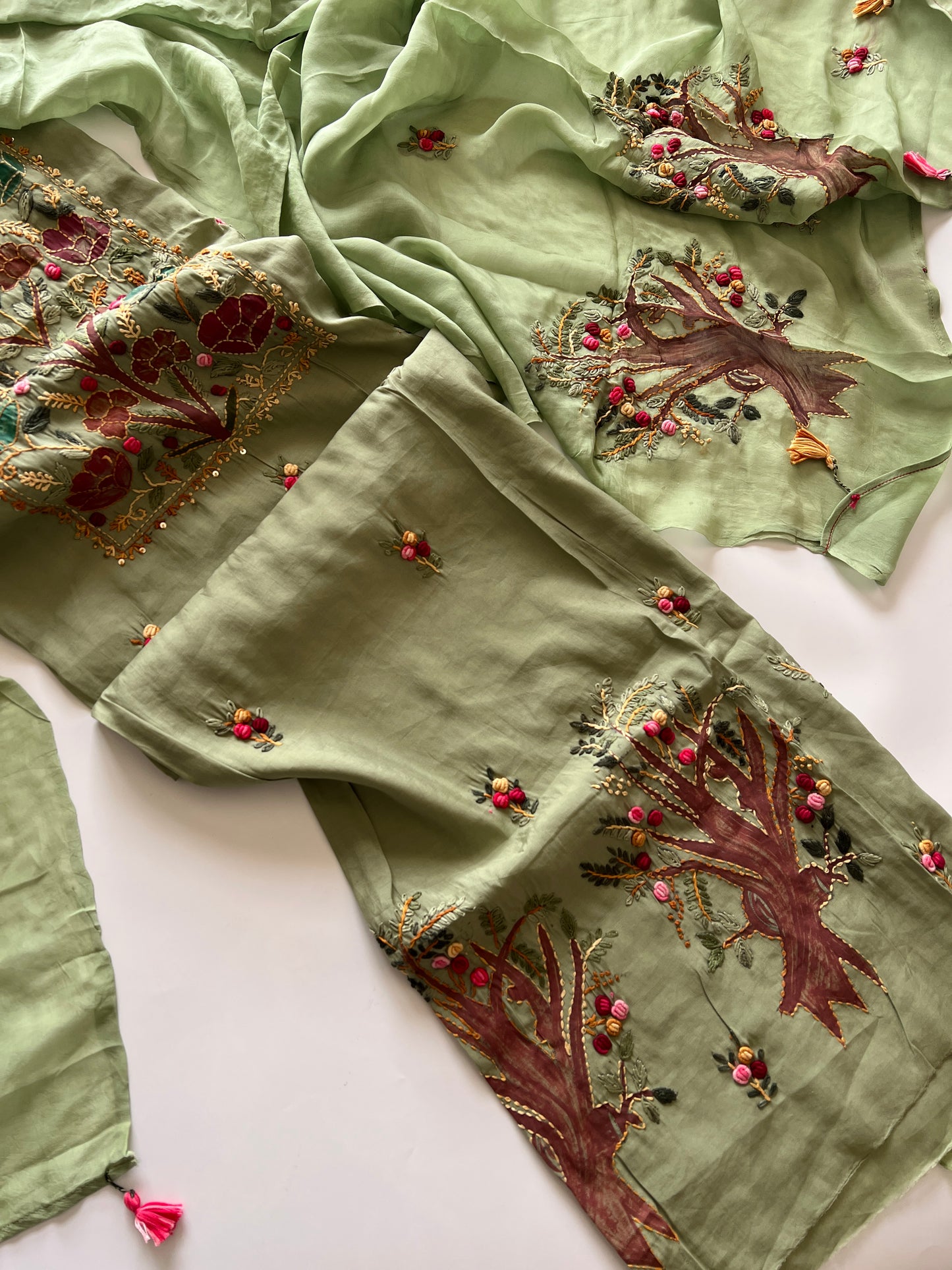 Knot embroidery Masleen Silk Designer Unstitched suit