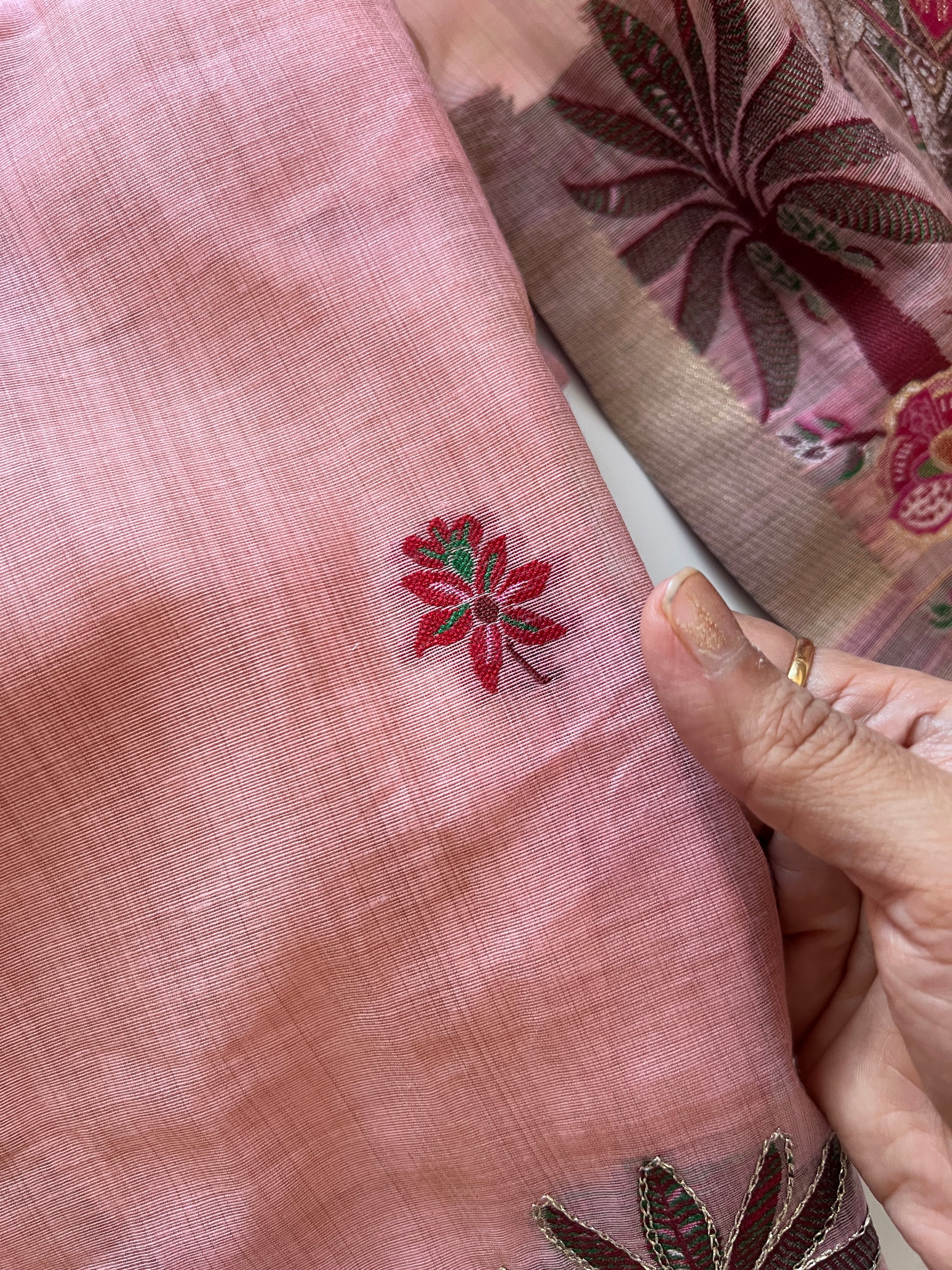 Pink Cotton Jamdani work dress material unstitched Suit set
