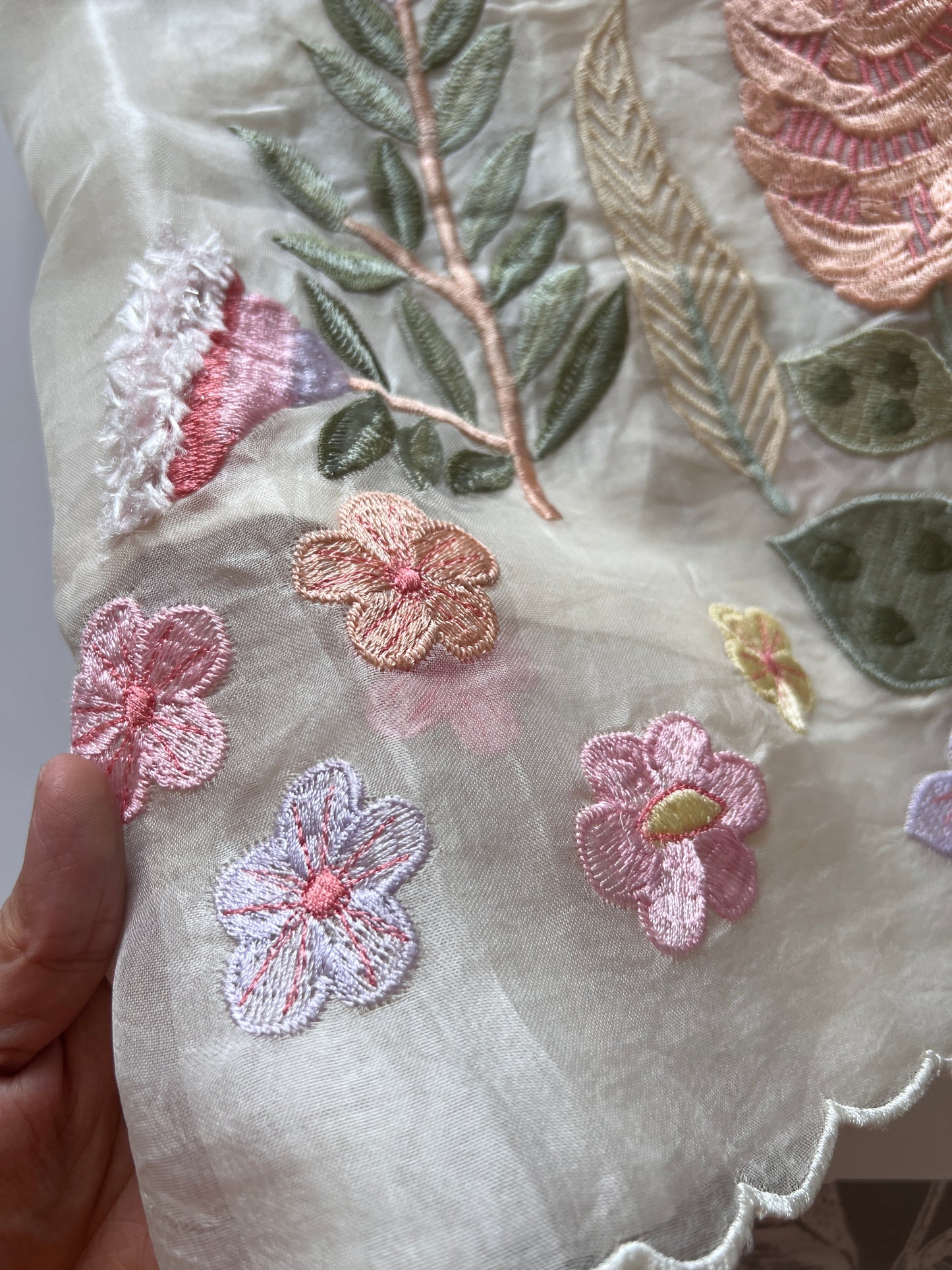 Off White 3D Embroidery on Organza premium unstitched dress material with floral work