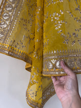 Yellow Organza Sabyasachi concept dupatta with all over embroidery