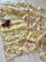 Floral Embroidery on Pure Silk Organza premium unstitched dress material in Pastel Yellow
