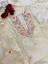 Mul Chanderi Thread embroidered Unstitched Suit