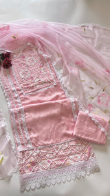 Pink Viscose Muslin dress material unstitched Suit set
