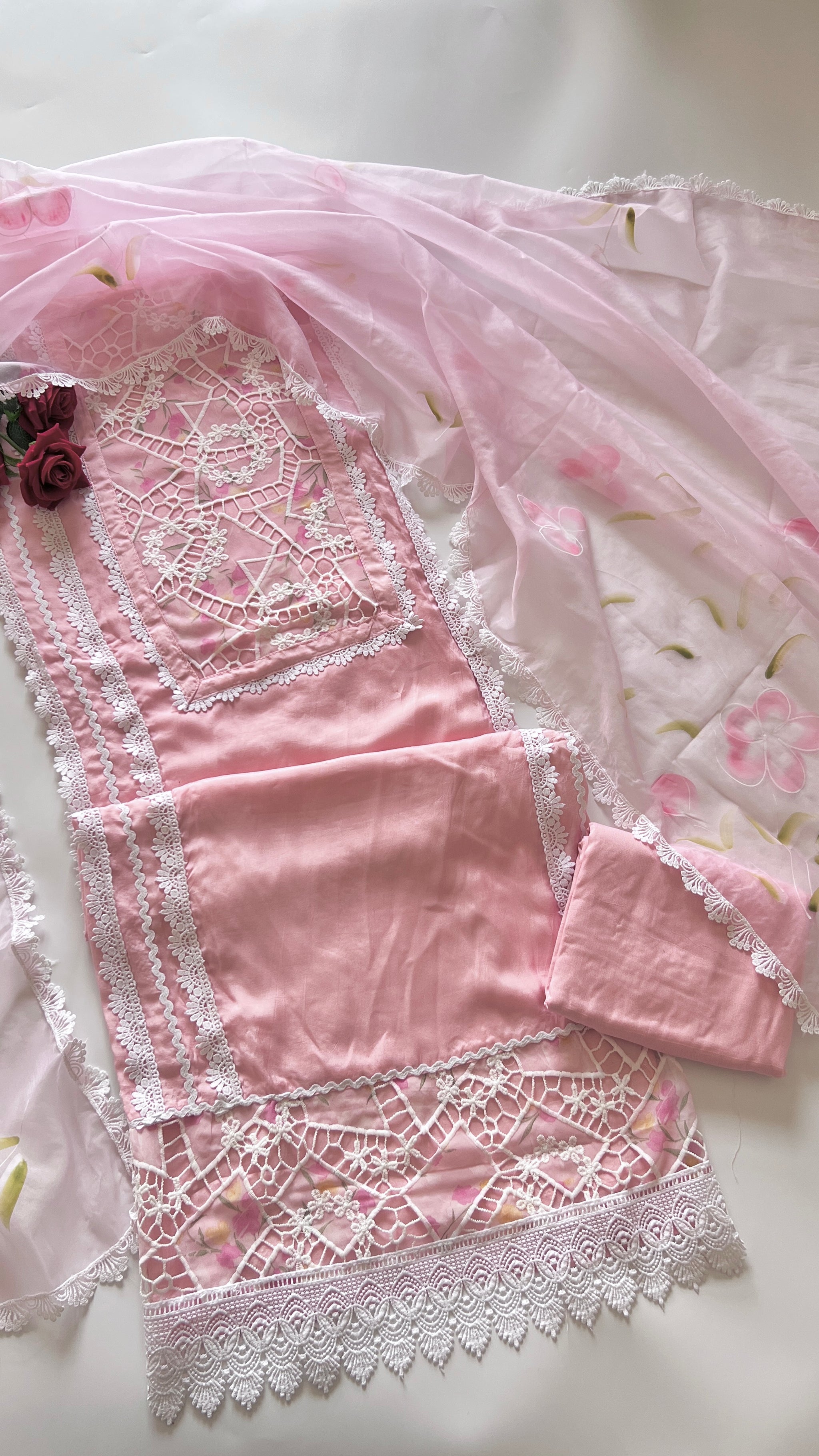 Pink Viscose Muslin dress material unstitched Suit set