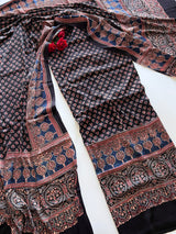 Black Original Handblock Ajrakh print 2 pc fabric Unstitched suit set