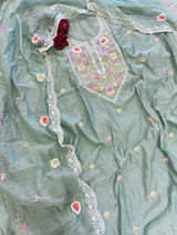 Blue Mul Chanderi Thread embroidered Unstitched Suit