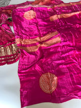 Pink Gajji Silk With gotta work neck Unstitched suit