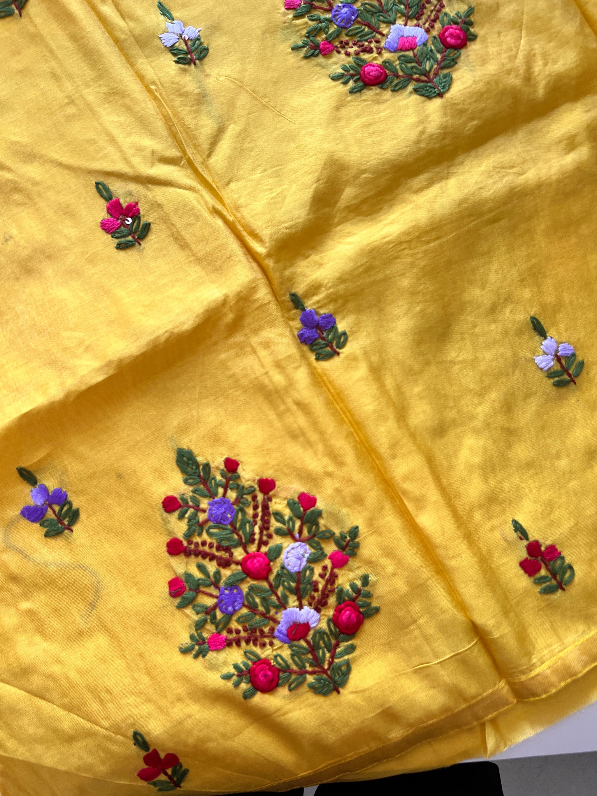 Yellow knot embroidery Unstitched suit material