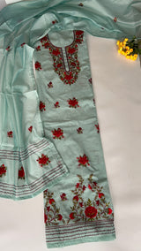 Chanderi knot embroidery Unstitched suit material