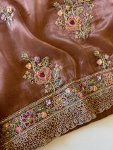 Brown Tissue partywear embroidered suit set unstitched