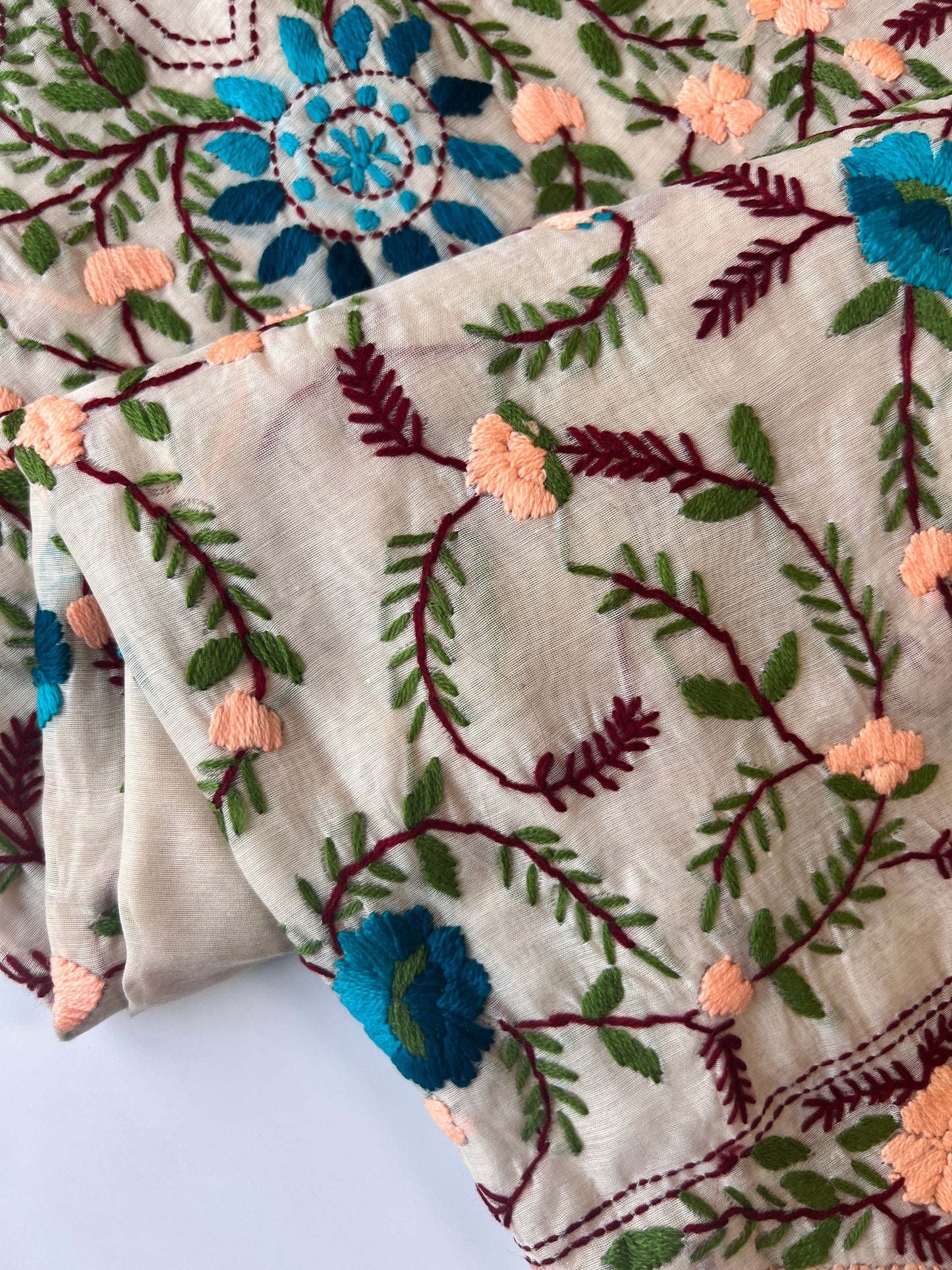 Chanderi Phulkari embroidery Unstitched suit material