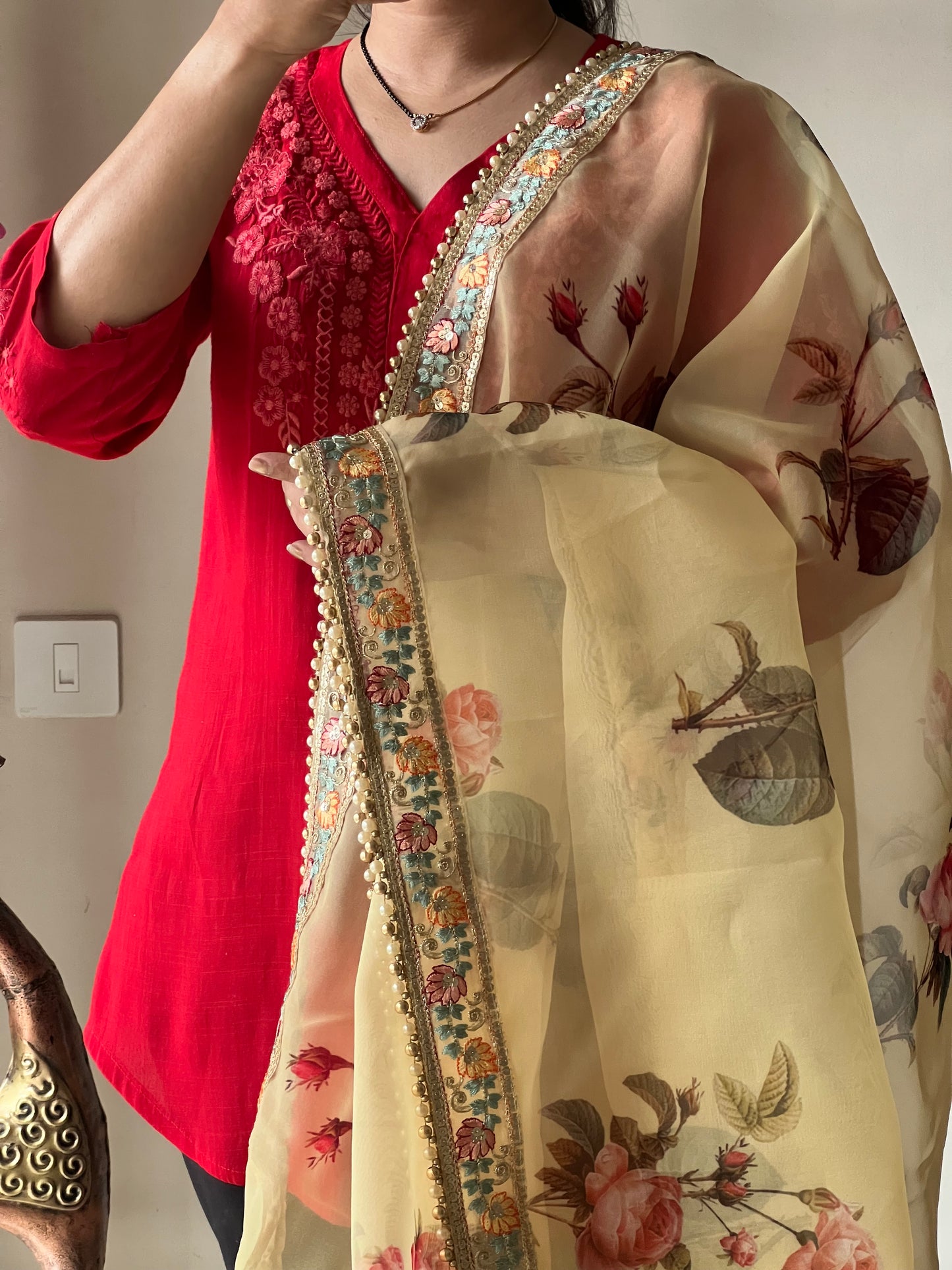 Floral Organza Saree with floral and beaded border.