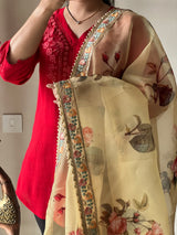 Floral Organza Saree with floral and beaded border.