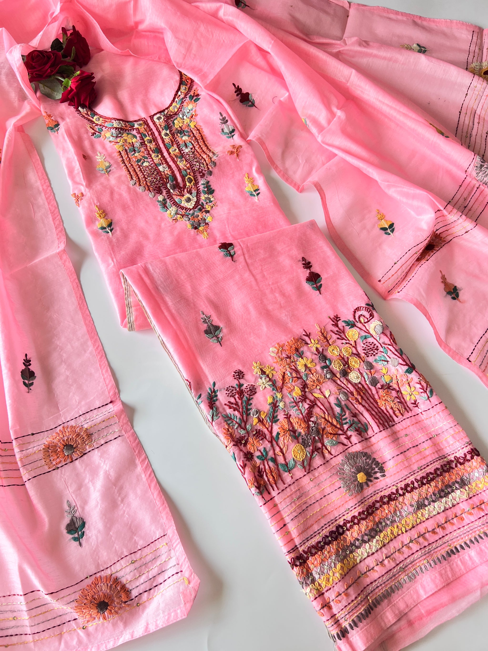 Knot embroidery Unstitched suit material 2 pc