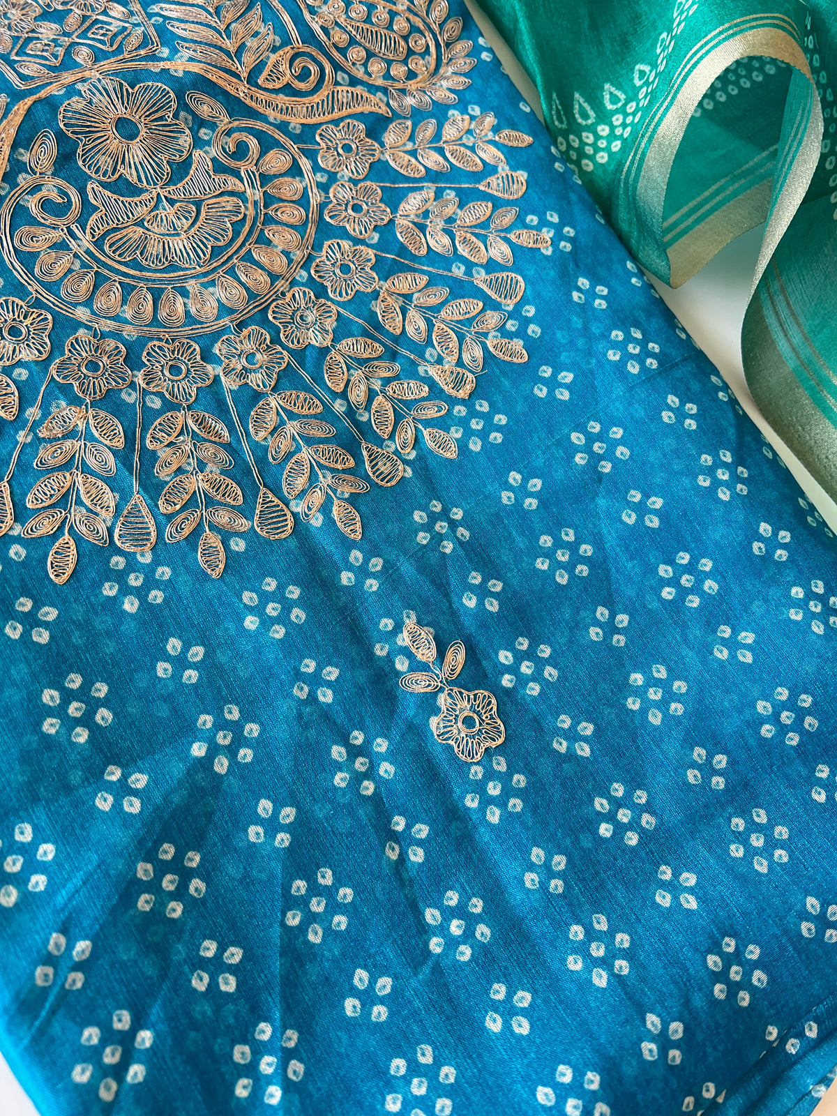 Blue soft Organza crepe with Pitta work and bandej