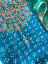 Blue soft Organza crepe with Pitta work and bandej