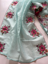 Blue Sunflower Embroidery Crush dress material unstitched