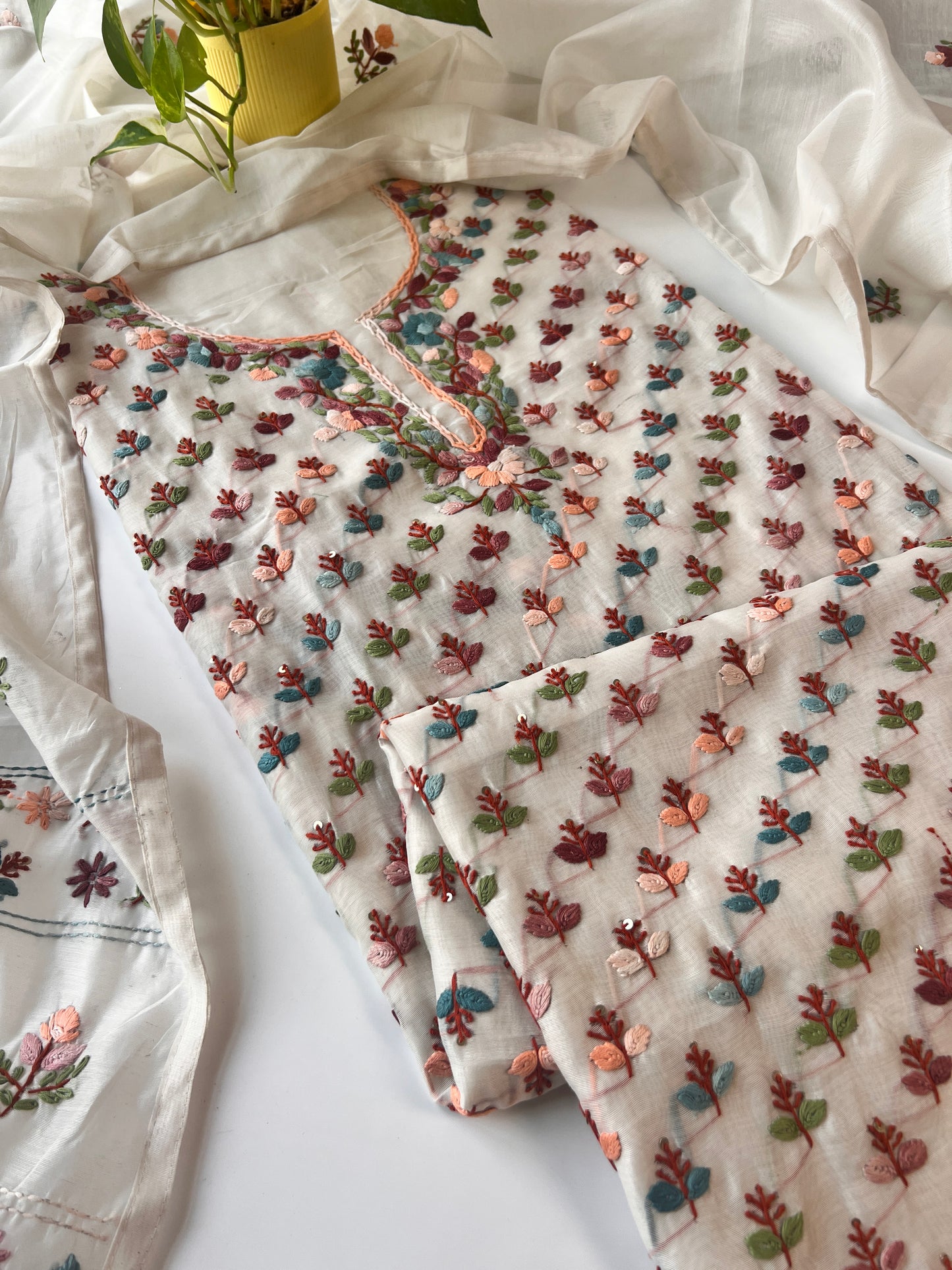 Chanderi Phulkari embroidery Unstitched suit material