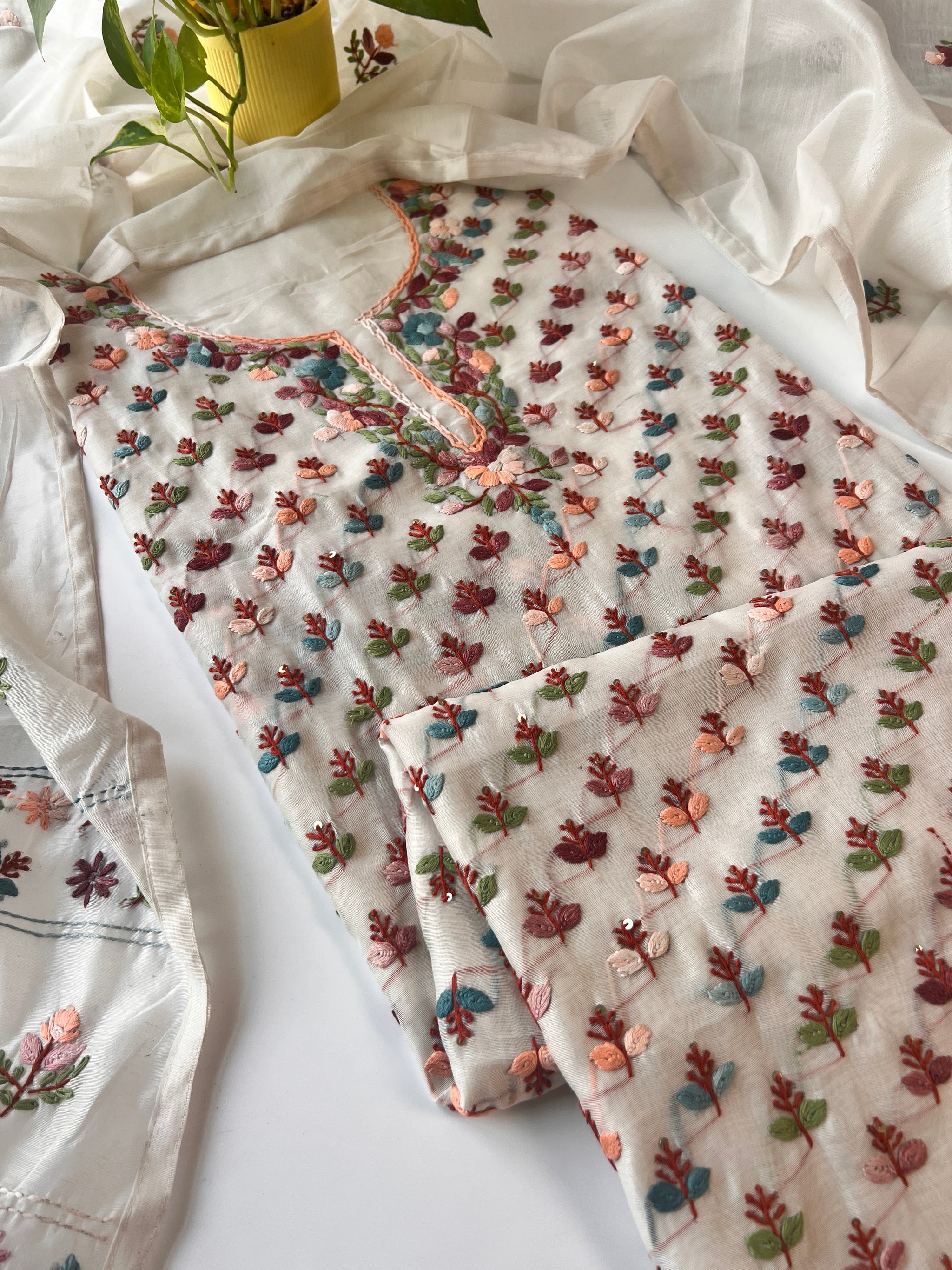 Chanderi Phulkari embroidery Unstitched suit material