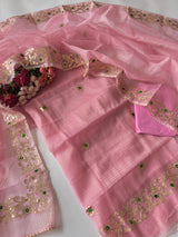 Pink Kotta with gotta embroidered kurta dupatta set Unstitched