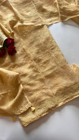Yellow Pure Linen embroidered premium unstitched dress material
