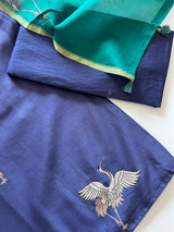 Pure Blue Green soft Chanderi flamingo embroidered Unstitched Dress material