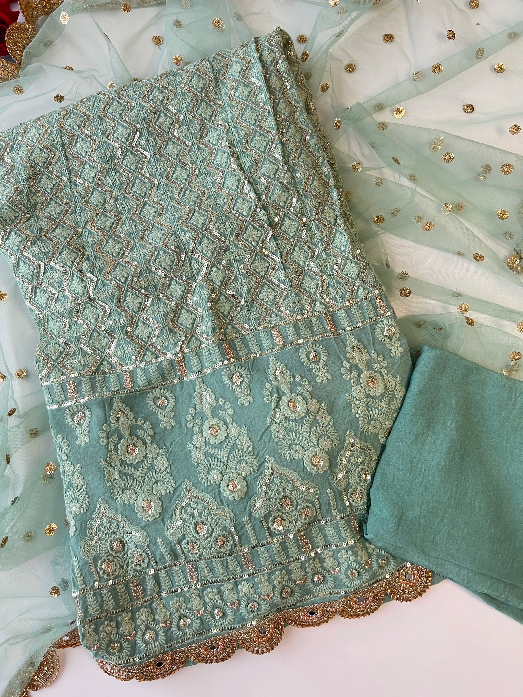 Designer Georgette Embroidered Unstitched Suit set