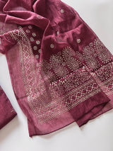 Maroon Mul Chanderi dress material with mukaish