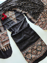 Black Original Handblock Ajrakh print 2 pc fabric Unstitched suit set