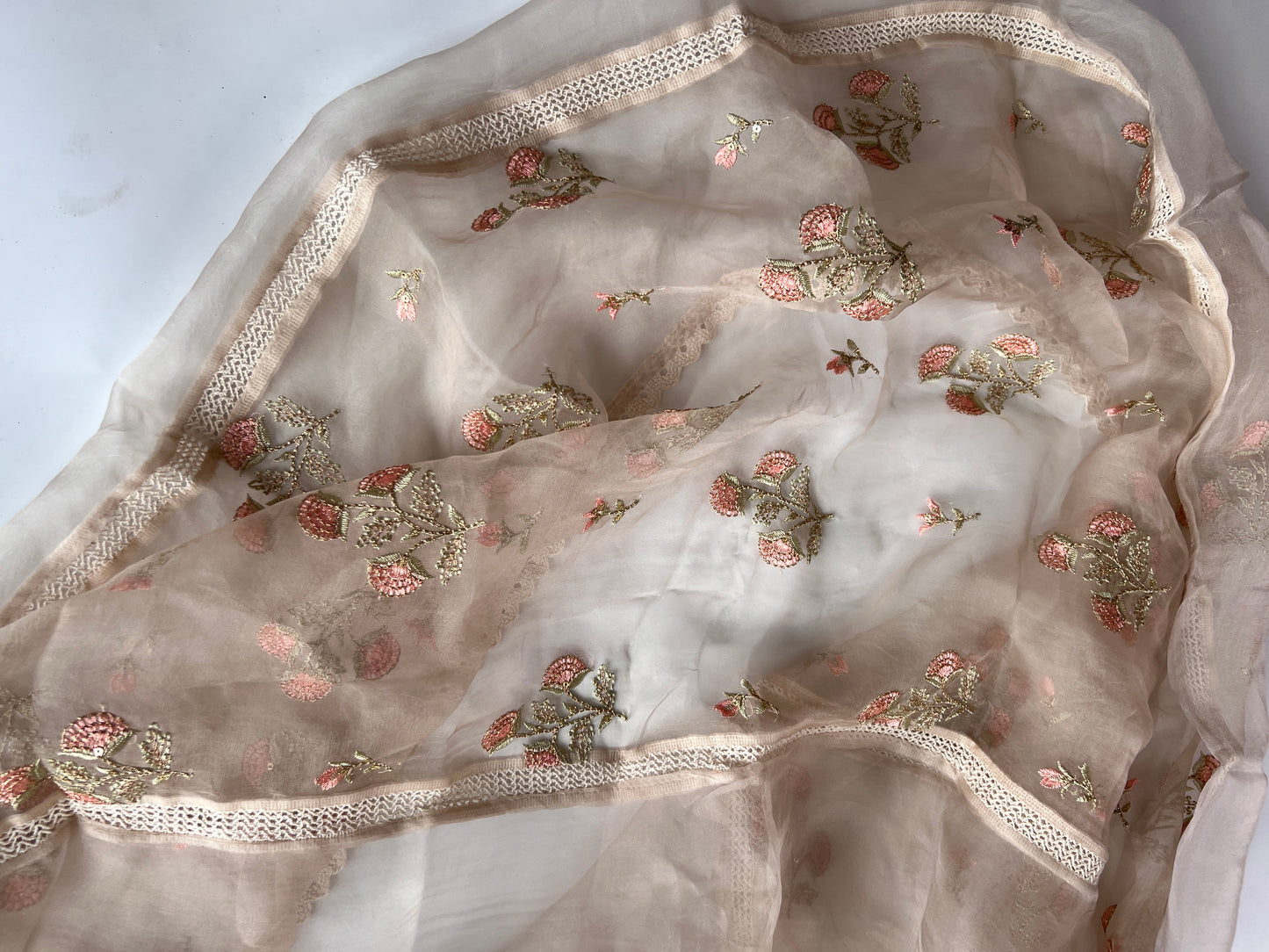 Organza Designer dupatta with floral embroidery