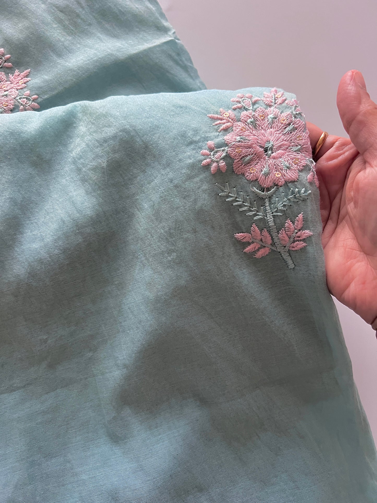Blue Mul Chanderi embroidered Unstitched Suit