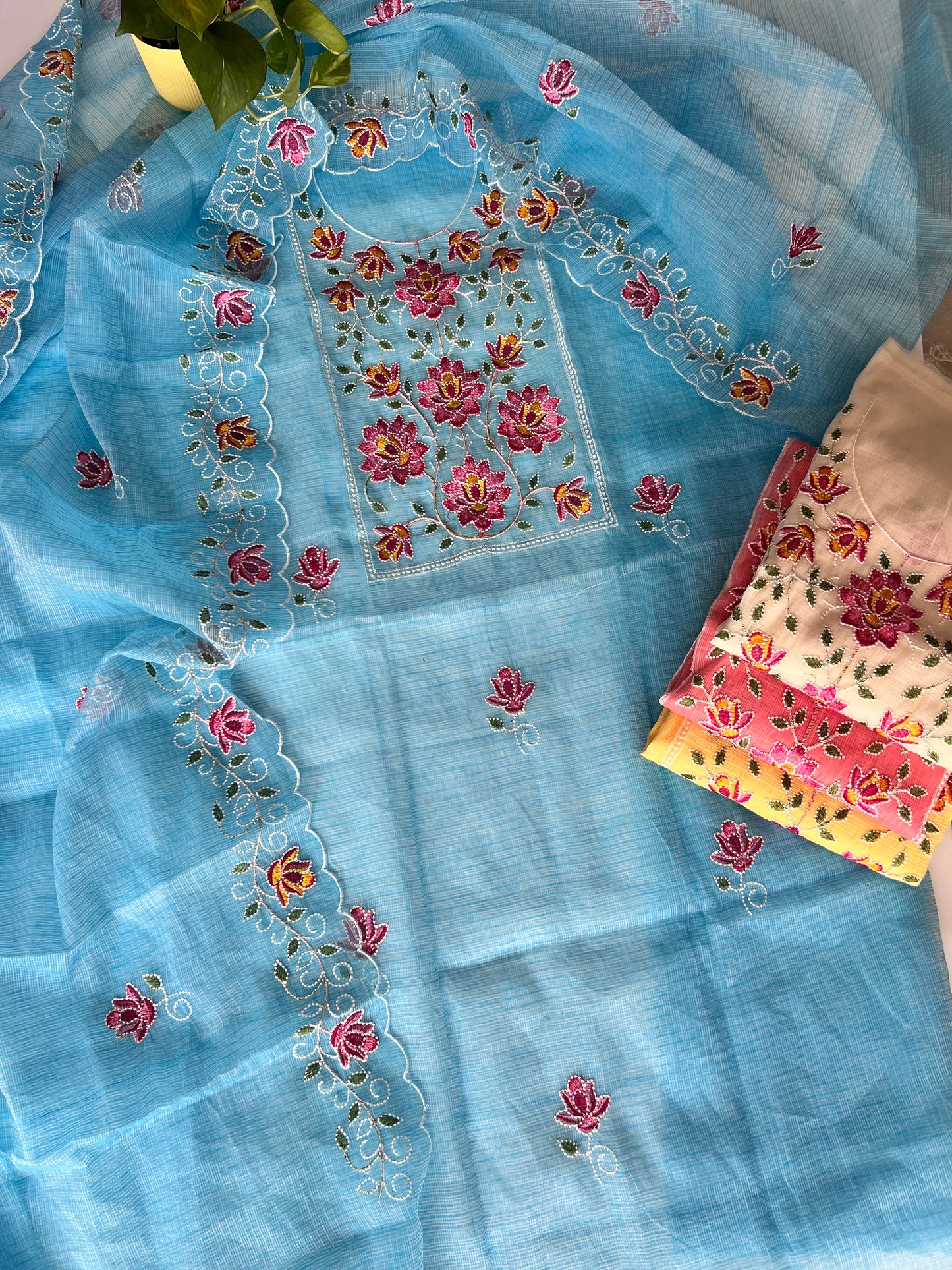 Blue Kotta embroidered kurta dupatta set Unstitched
